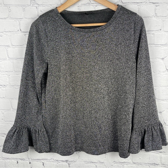J. Crew Tops - J.CREW grey silver metallic sparkle bell sleeve top, size M